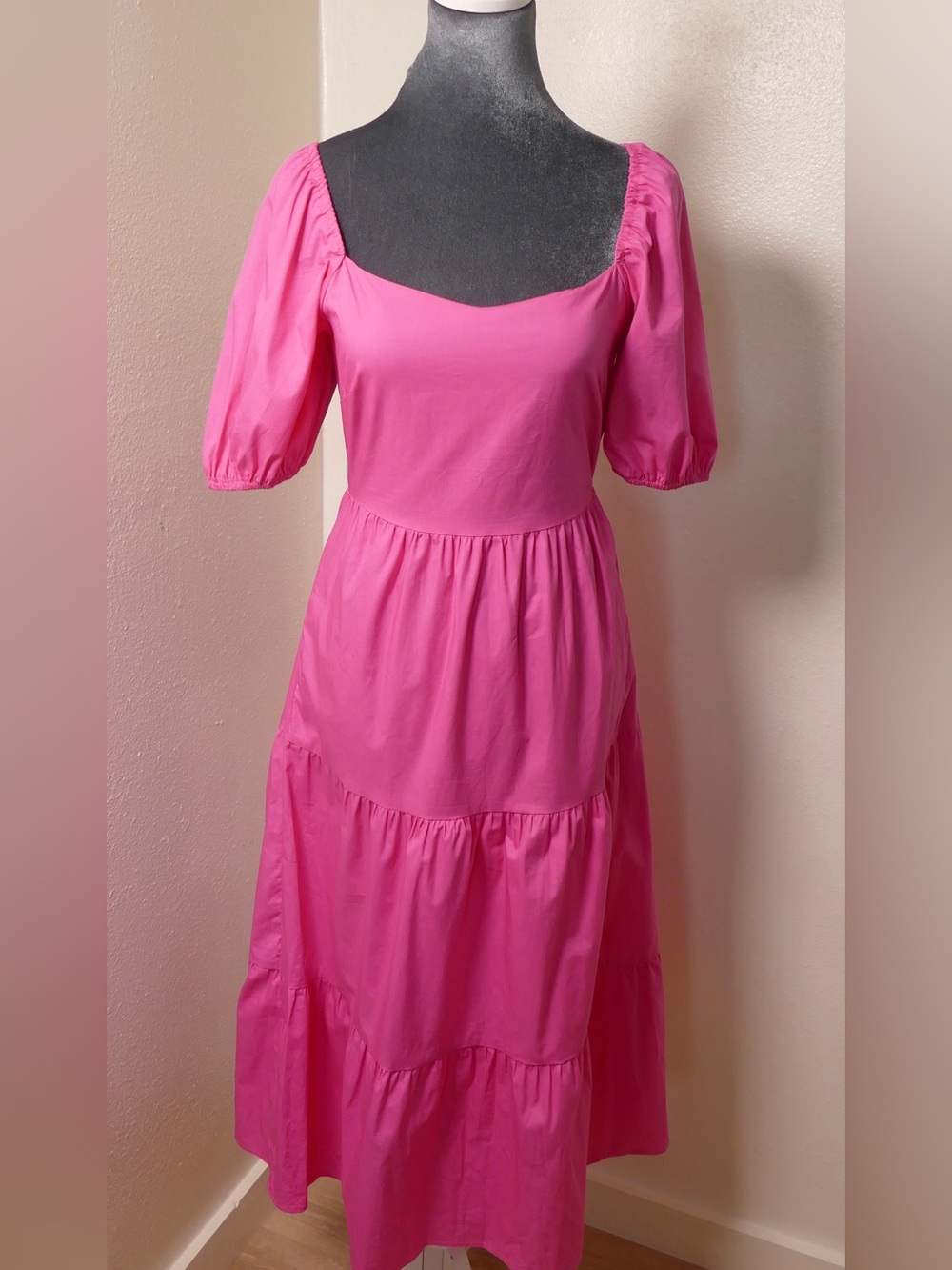 Big Water Blue Sky Pink Open Back Tiered Midi Dress Size Small Cottagecore